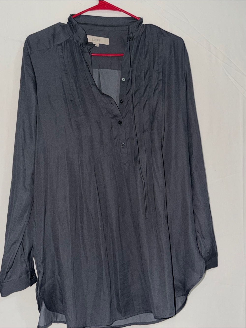 LOFT Charcoal Gray Pintuck Long-Sleeve Tunic
